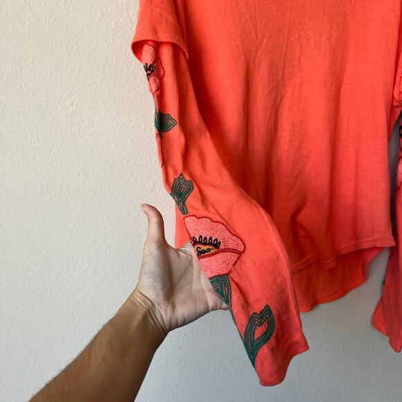 Free People Not Your Poppies Long Sleeve Embroidered Top Size XS - Picture 5 of 7